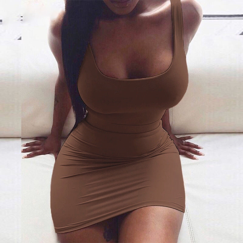 Strap Sexy U-Neck Solid Tight Fitting Women's Bodycon Dress 12