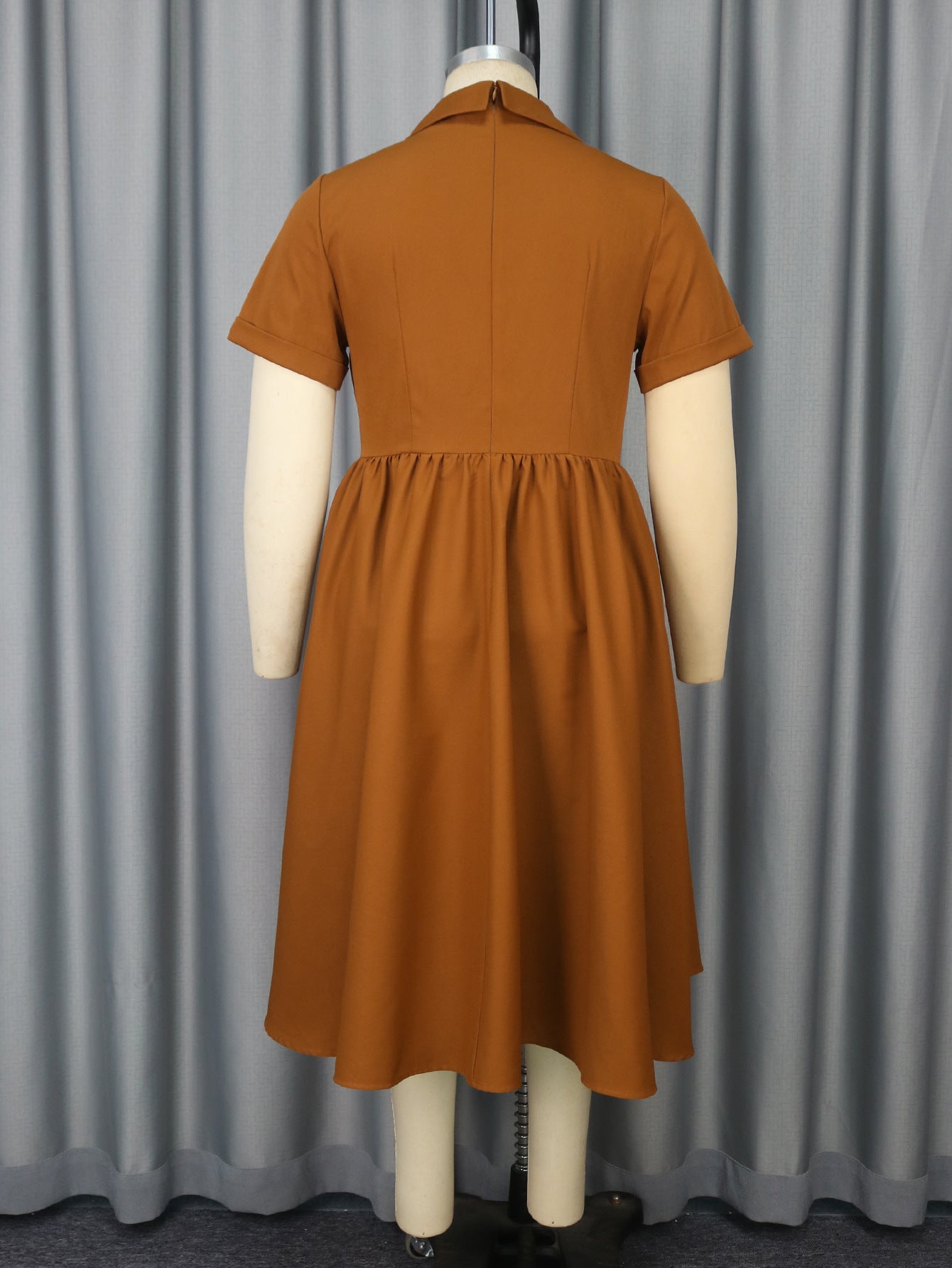 Plus Size Turned-Down Collar Lace-Up Bow Decoration A-Line Dress 4