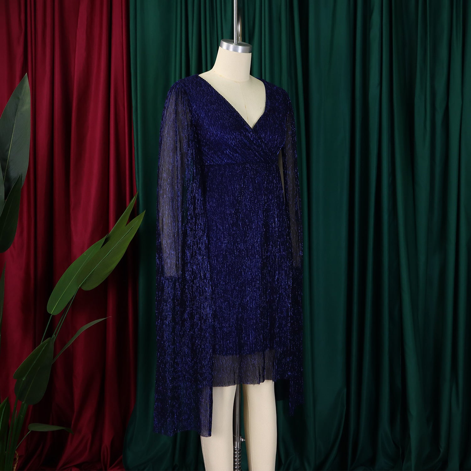 Women's Winter Fashion Chic Elegant V-Neck Long Sleeve Africa Evening Dress 19