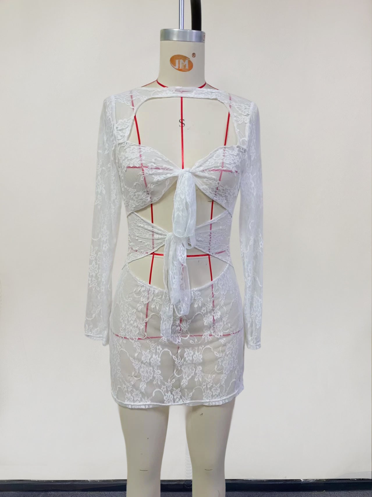 Sexy Slim Waist Lace Long Sleeve Low-Back Bodycon Dress 5