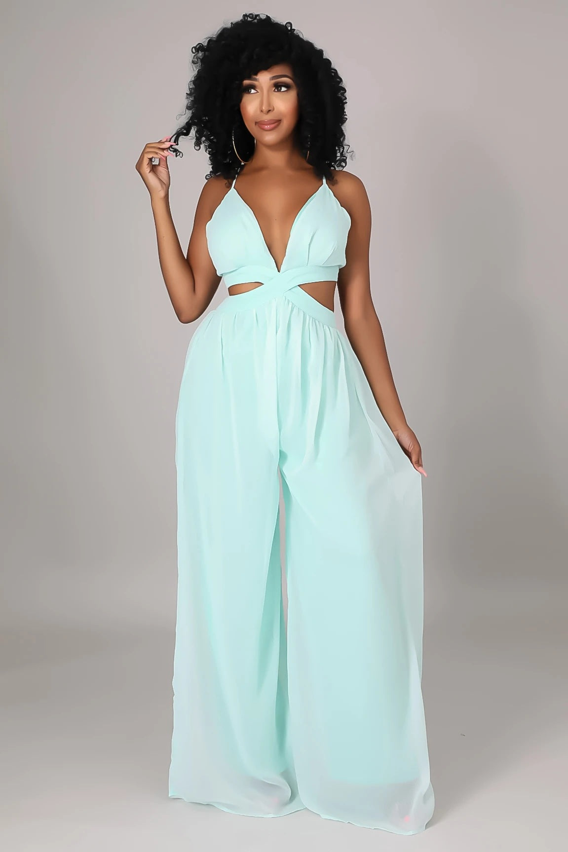 Solid Color Casual Loose Chiffon Women'S Jumpsuit 7