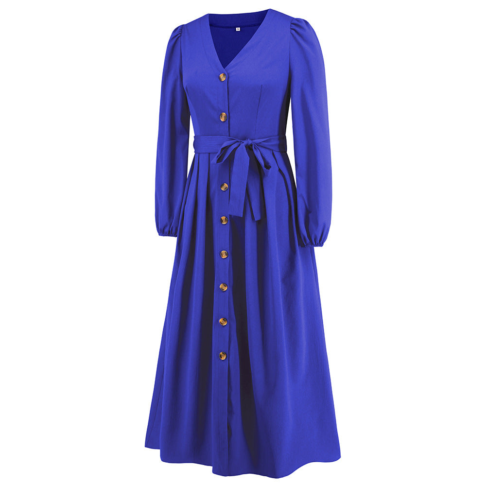 Plus Size Women V-Neck Single-Breasted Strappy Dress 29