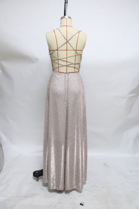 Plus Size Women Suspender V Neck Lace Up Sleeveless Backless Evening Dress 15