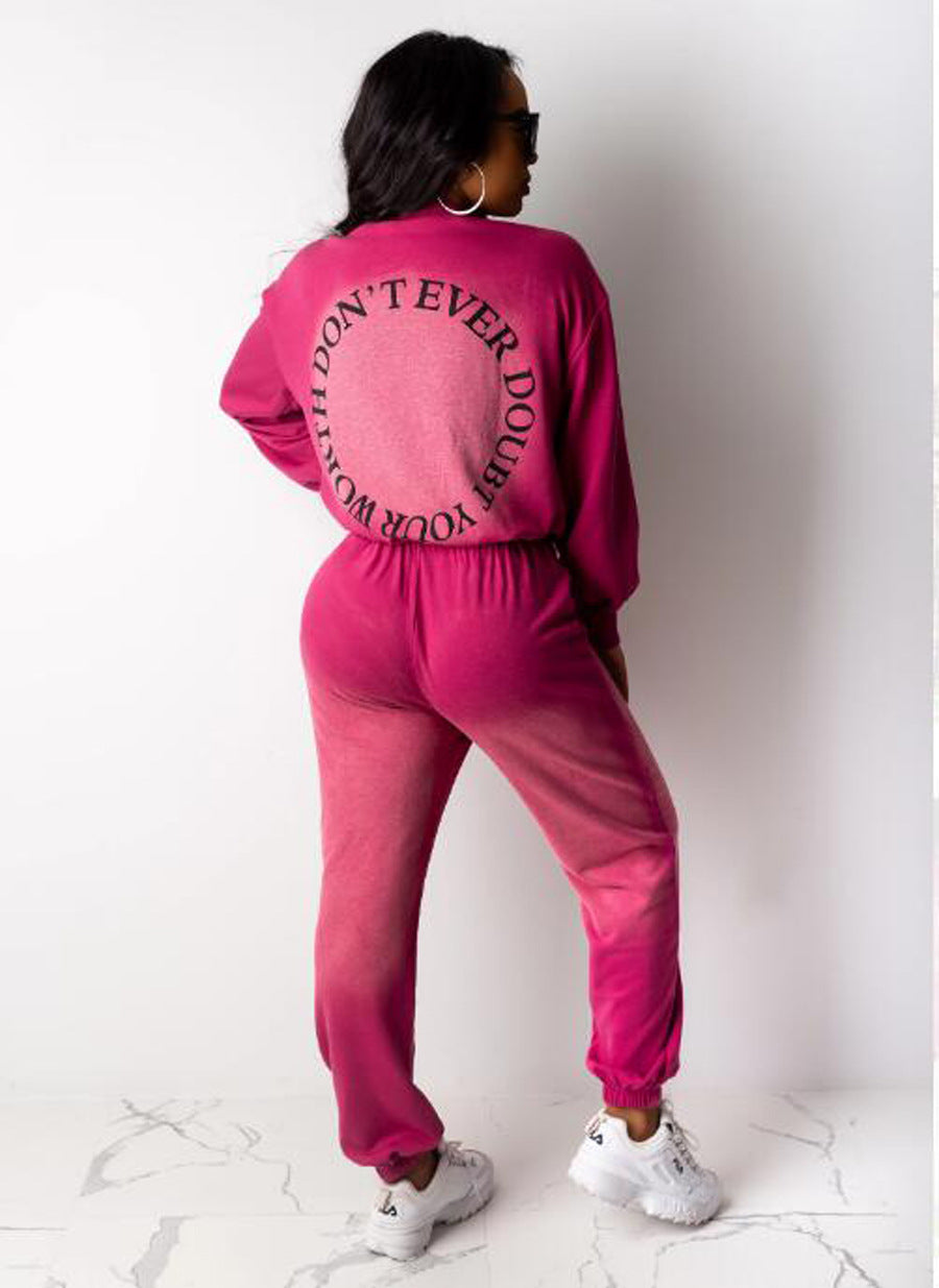 Women's Letter Positioning Print Ombre Casual Two Piece Pants Set 6