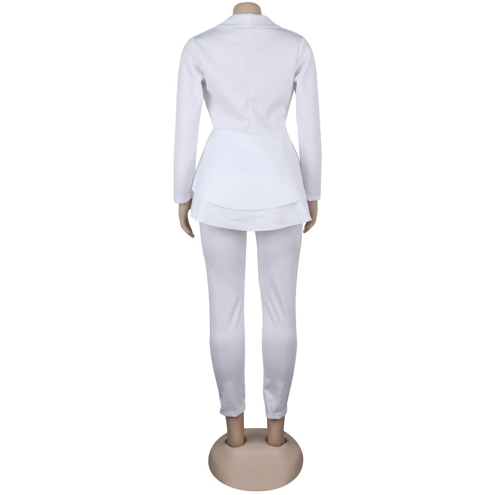 Sexy Women's Solid Color V-Neck Two-Piece Pants Set 21