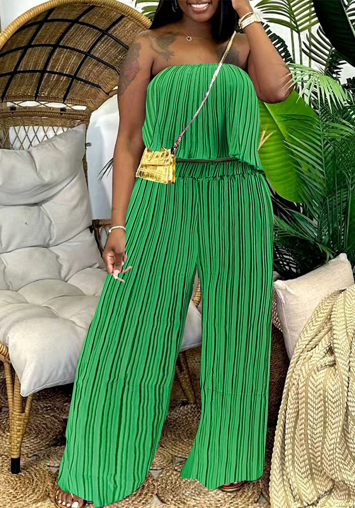 Women Strapless Top and trousers Two Piece Set