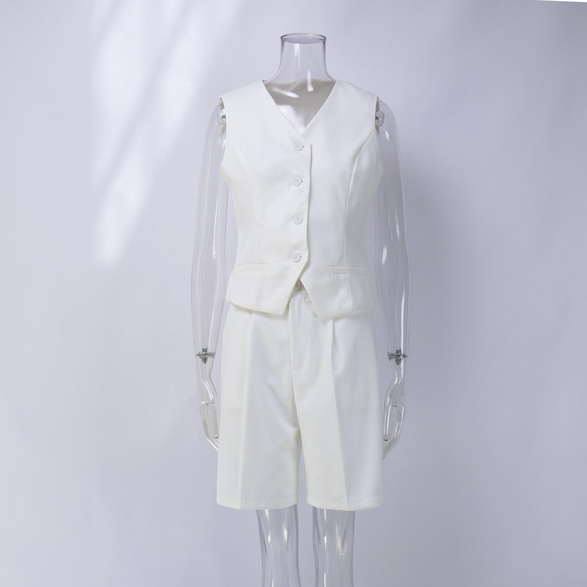 Women v-neck single-breasted vest + shorts two-piece set 10