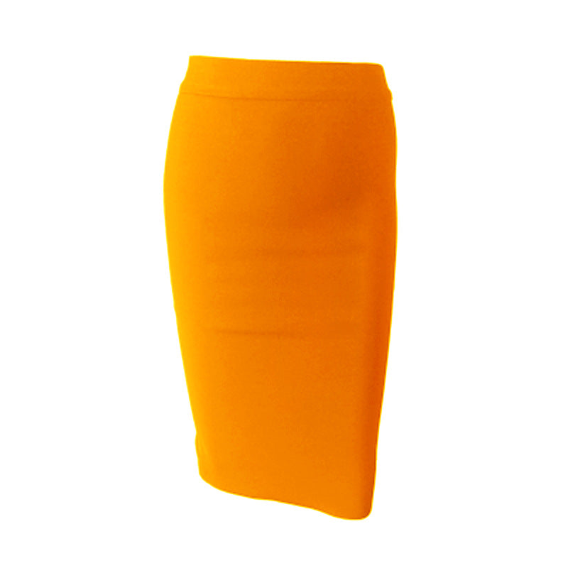 Ladies Fashion Elegant Solid Color Knee Length High Waist Elastic Bodycon Skirt 6