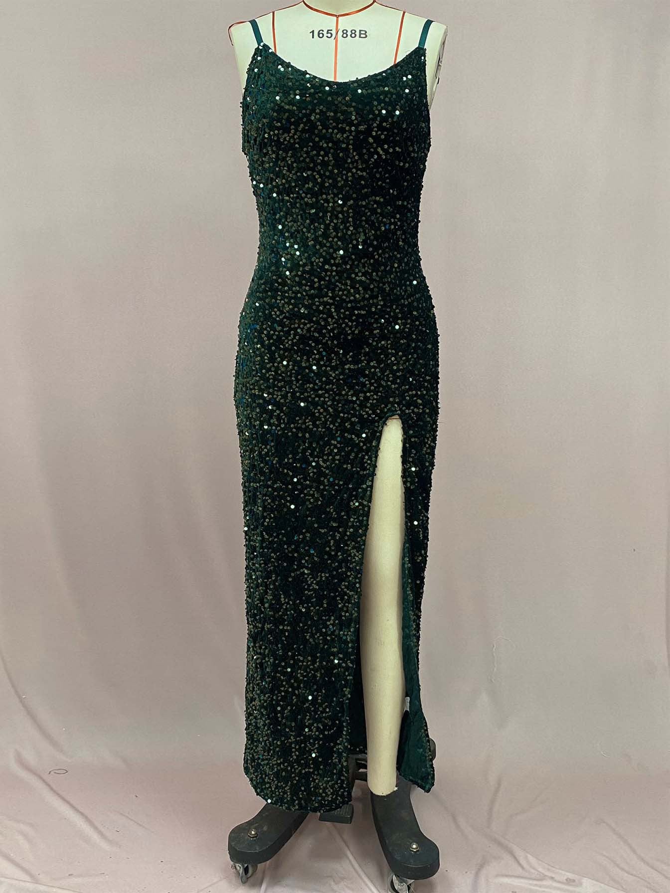 Summer Women's High Waist Sexy Fashion Straps Sequin Slit Dress 18