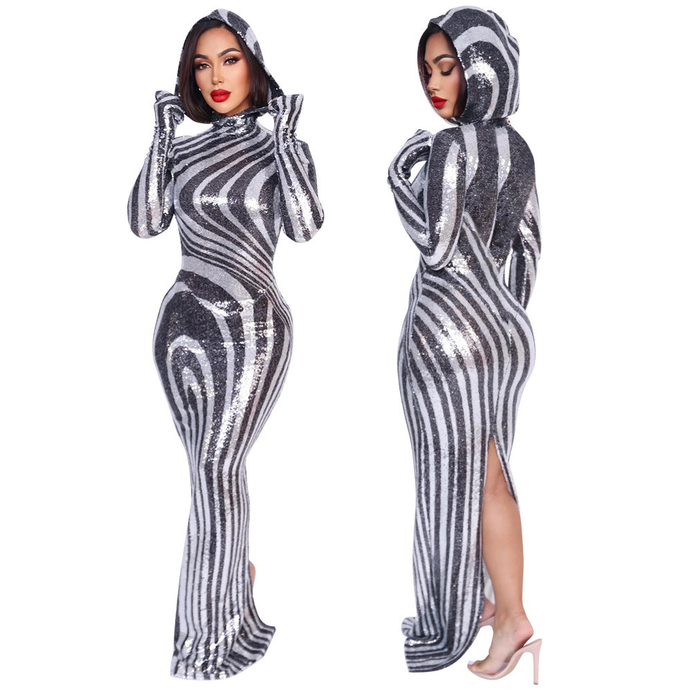 Women Sexy Hooded Slit Dress 7