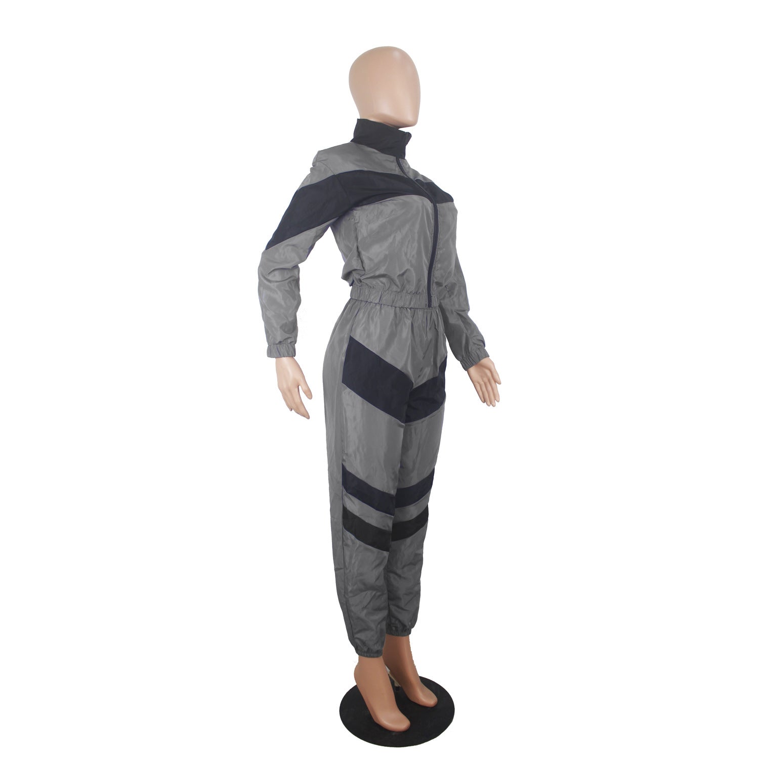 Women's Color Block Long Sleeve Trench Coat Pants without Pocket Set 14