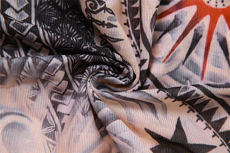 Women mesh printed high-waisted Bell Bottom jumpsuit 16