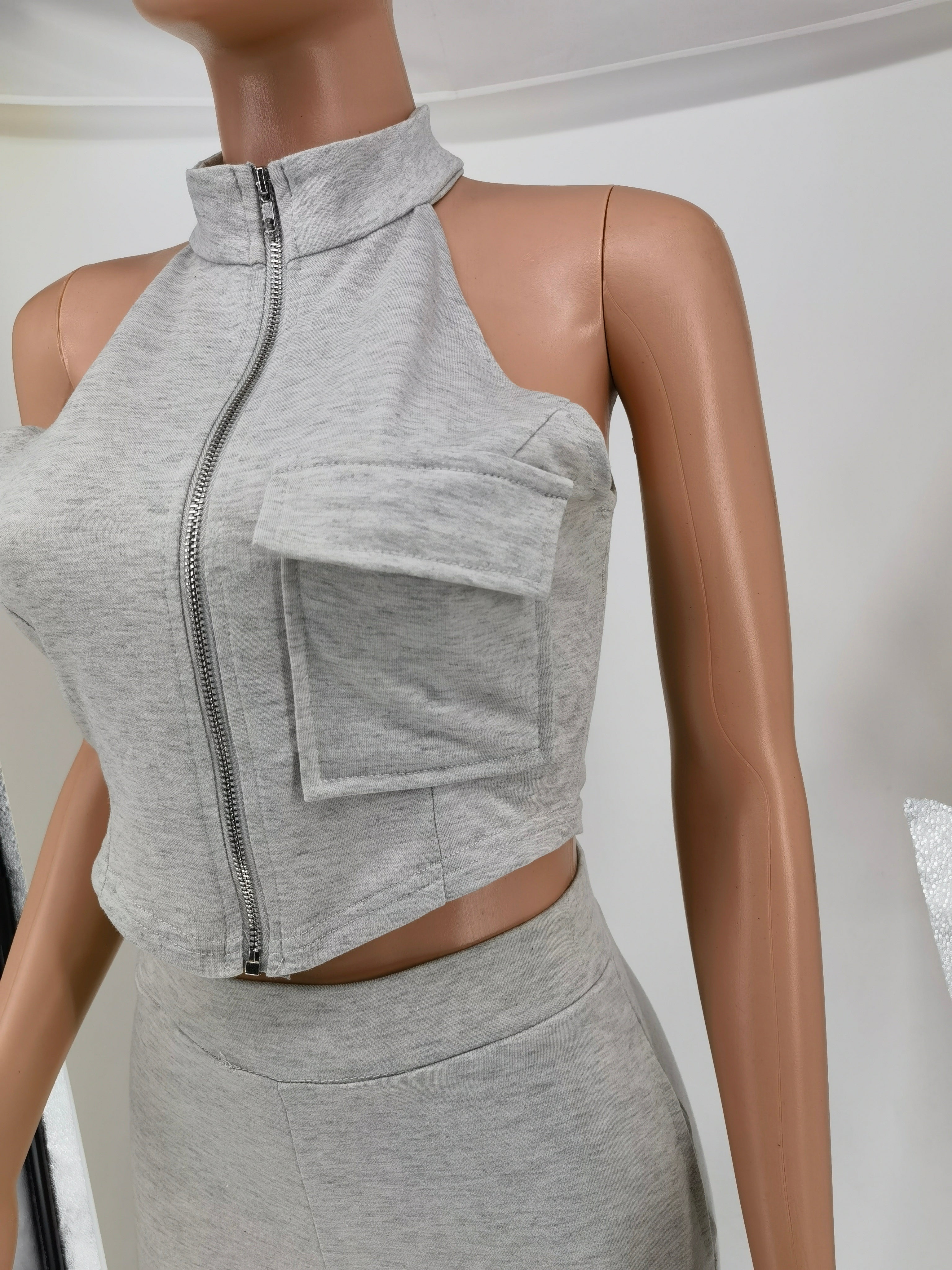 Women's Casual Sports Tight Fitting Zipper Top Butt Lift Pants Two Piece Set 19