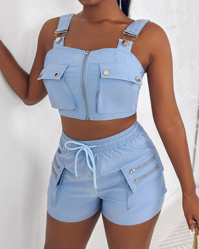 Women Tank Top and Cargos Shorts two-piece set 3