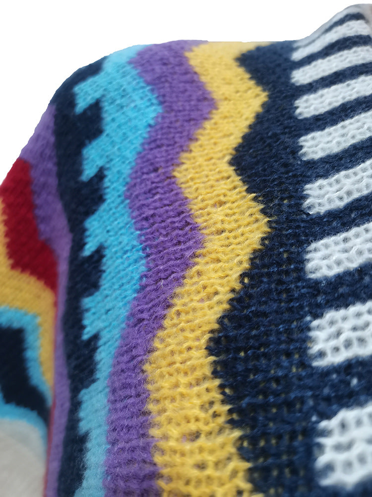 Women Autumn and Winter Geometric Knitting Crochet Tassel Cardigan Cape Jacket 17