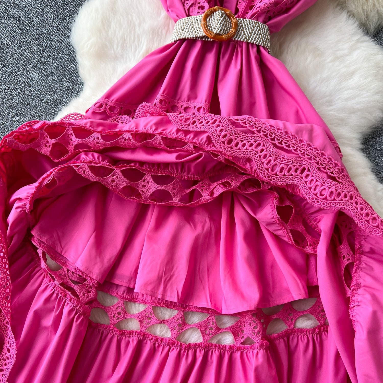 Women Vintage French Elegant Cutout Lace Patchwork Sleeveless Dress 23