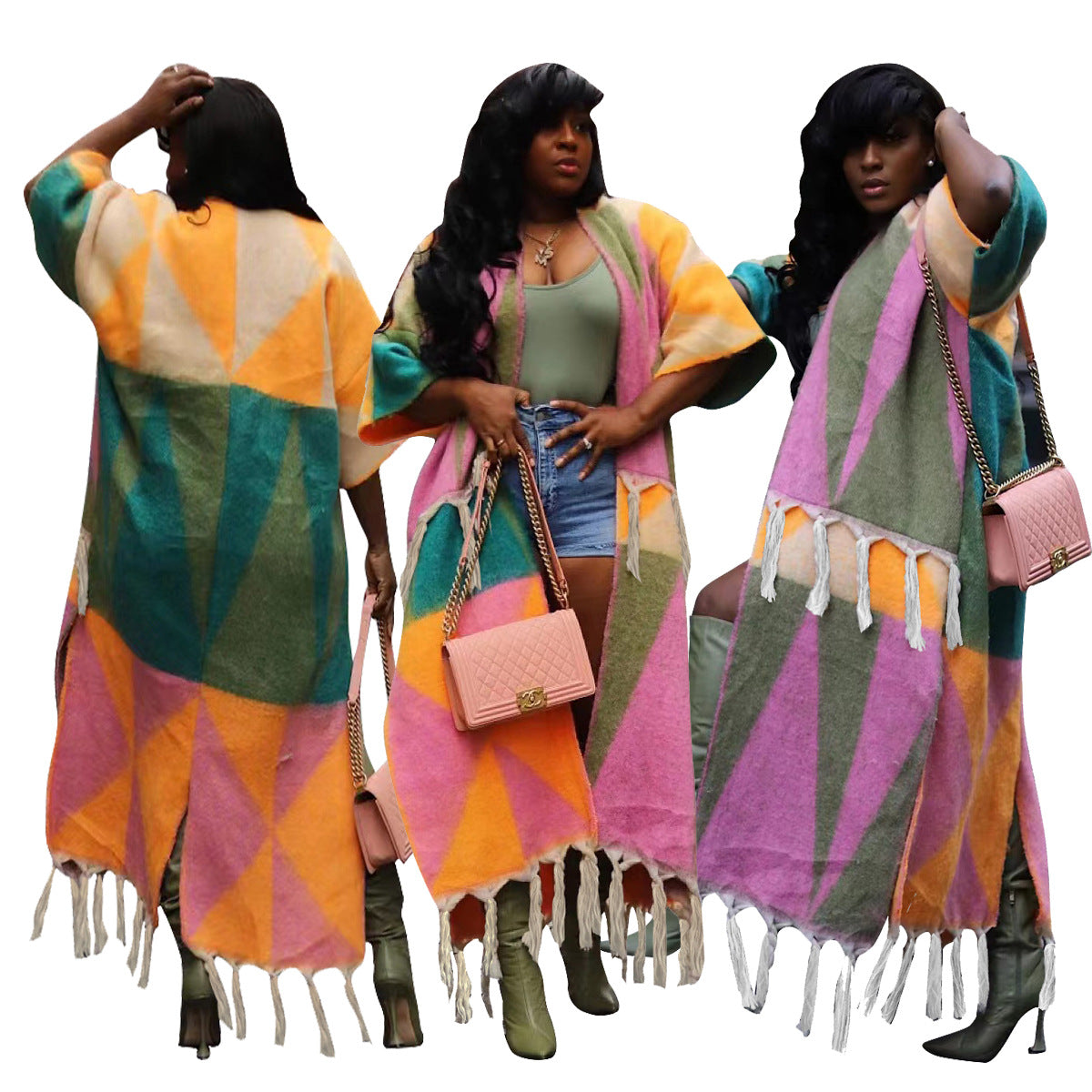 Women's Casual Color Block Tassel Knitting Jacket 7