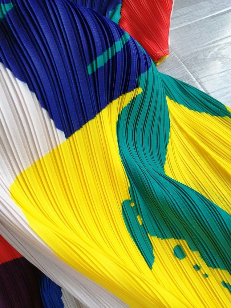 Women Summer Contrast Color Pleated Short Sleeve Dress 11