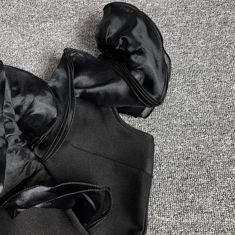 Ruffle Bandage Dress Fashionable And Elegant Off Shoulder Strapless Black Formal Party Dress 16