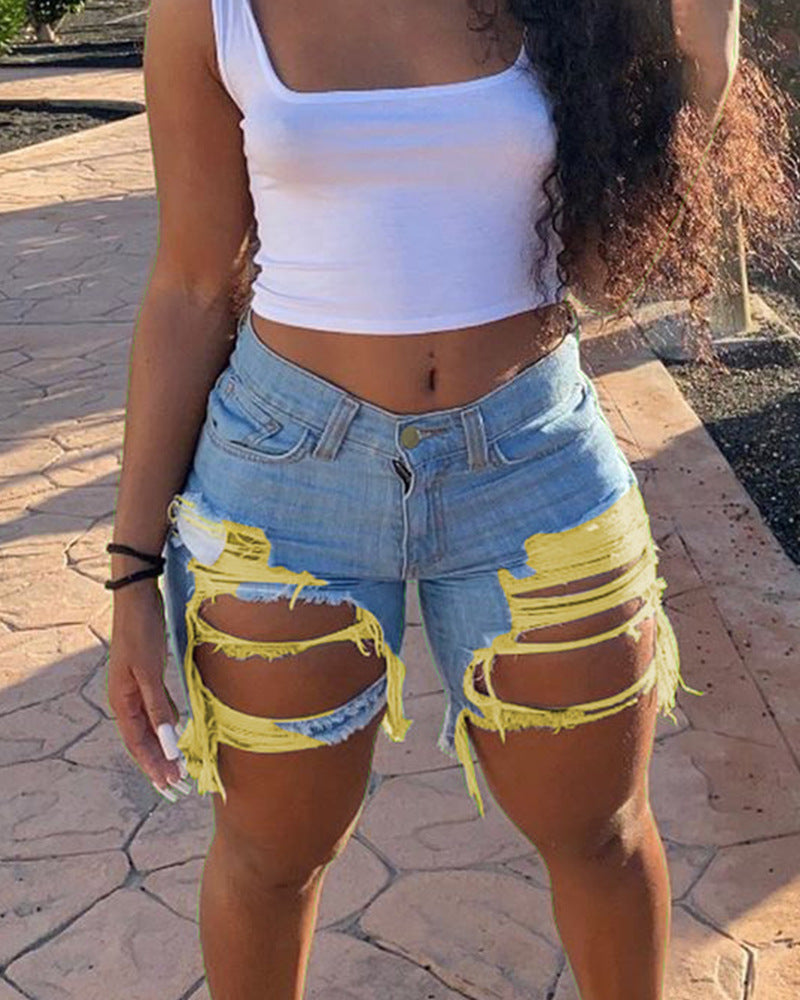 Spring/Summer Women's High Street Ripped Denim Shorts 5