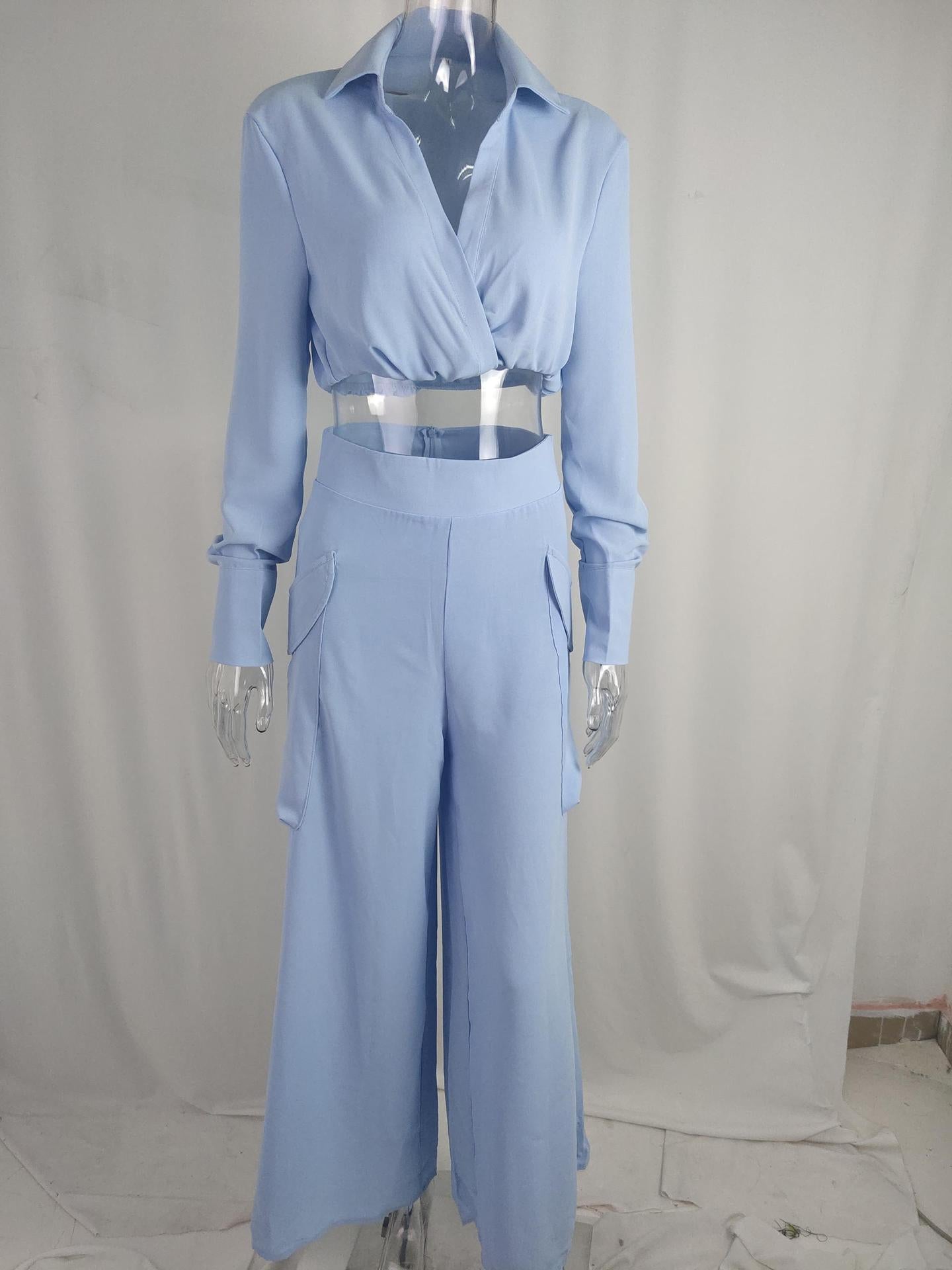 Fall Winter Women's Solid Chic Career Loose Pocket Fashion Casual Suit 19