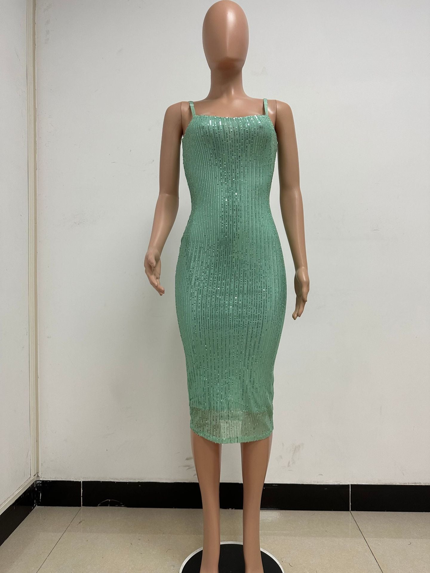 Summer Women's Sleeveless Low Back Straps Sequin Party Dress 43