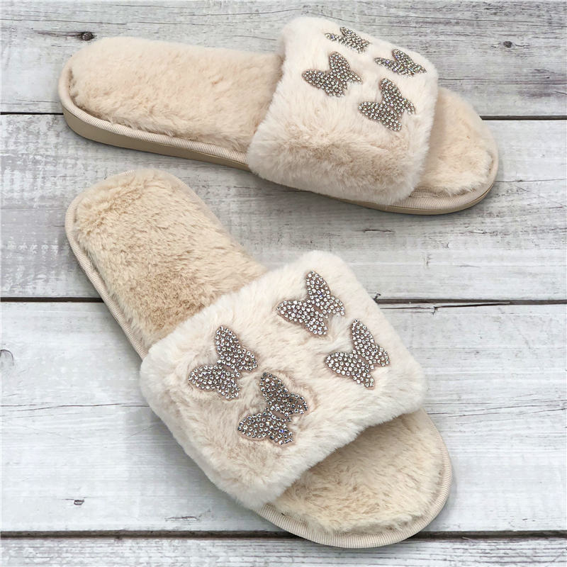 Women flat warm fur slides 22