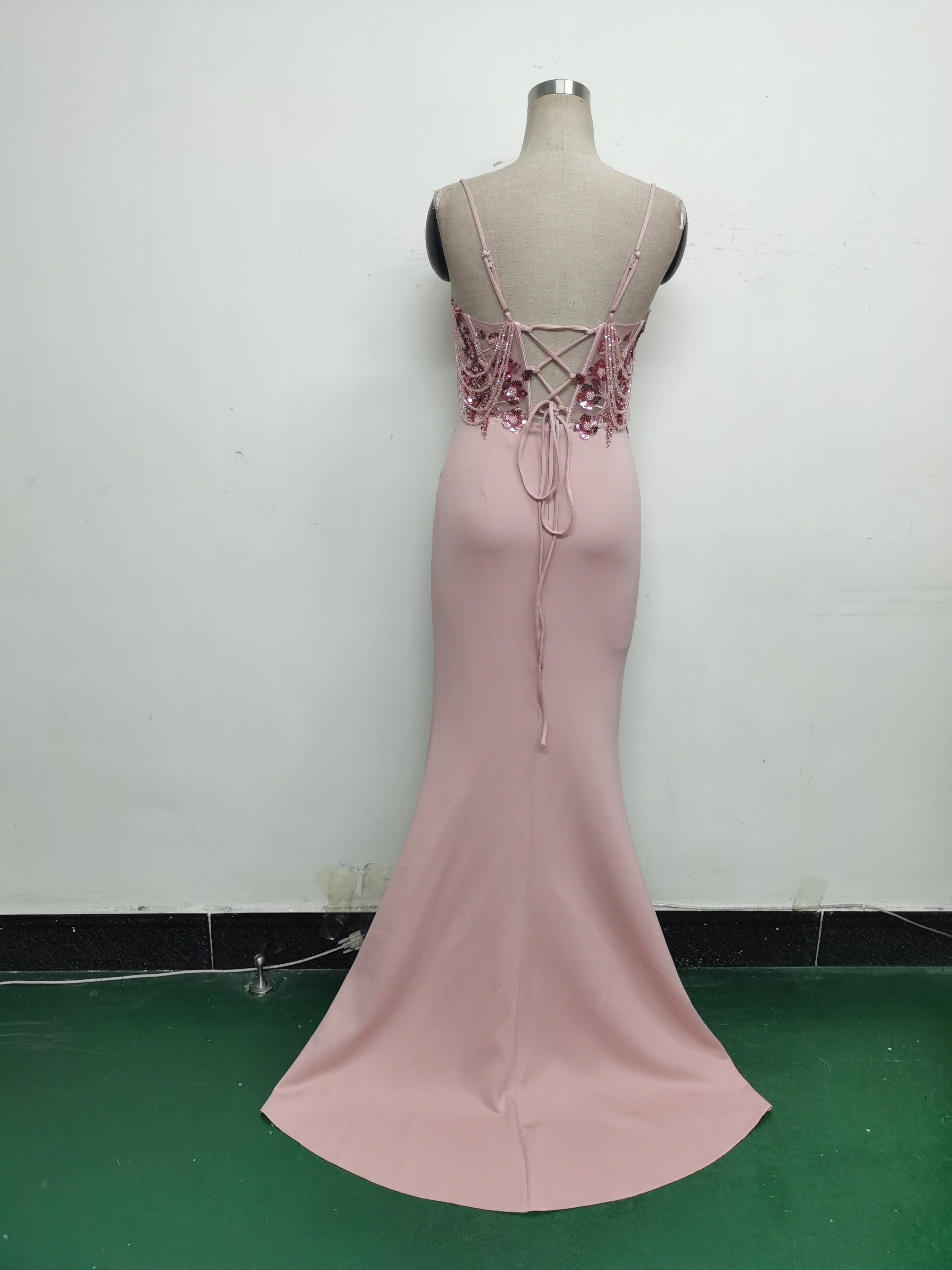 Women Fishbone Lace-Up Formal Formal Party Prom Strappy Sequin Evening Dress 33