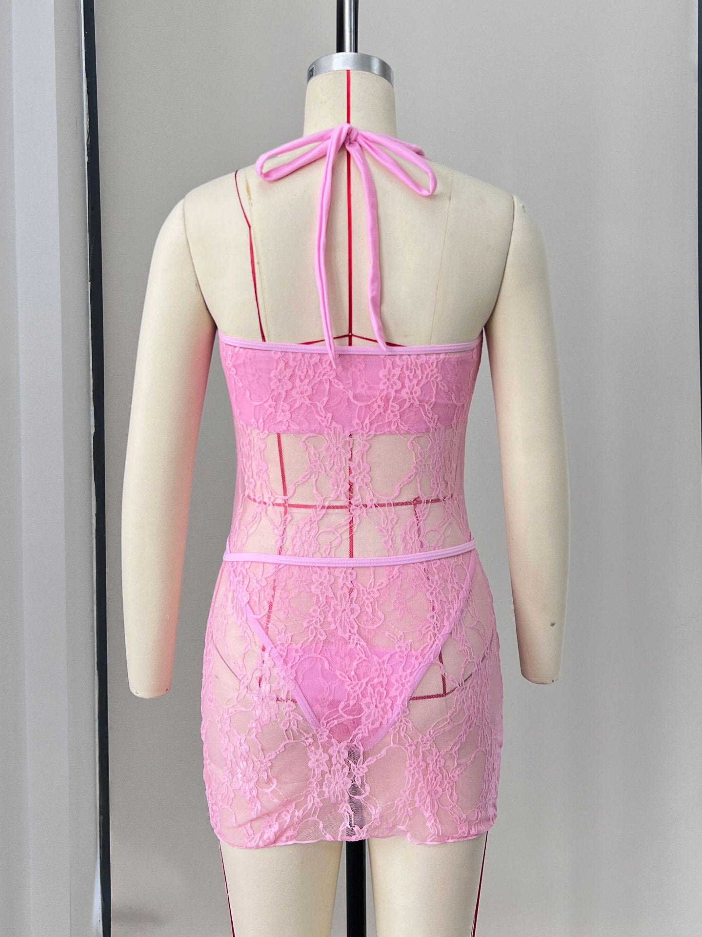 Solid Color Strapless Tie-Front One-Piece Swimsuit with Sheer Skirt 11