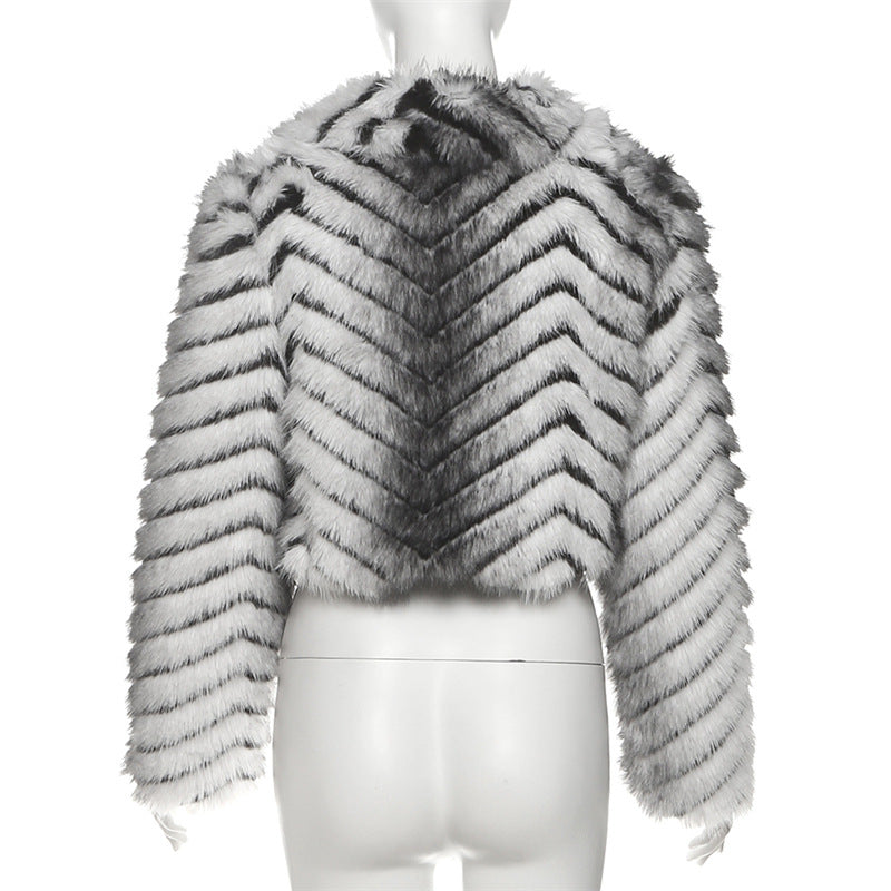 Women Autumn Elegant Turndown Collar Furry Coat 9