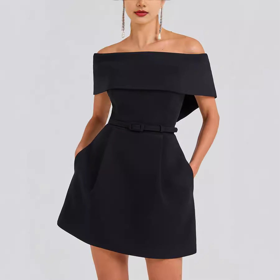 Women Belt Off Shoulder Party Dress 5