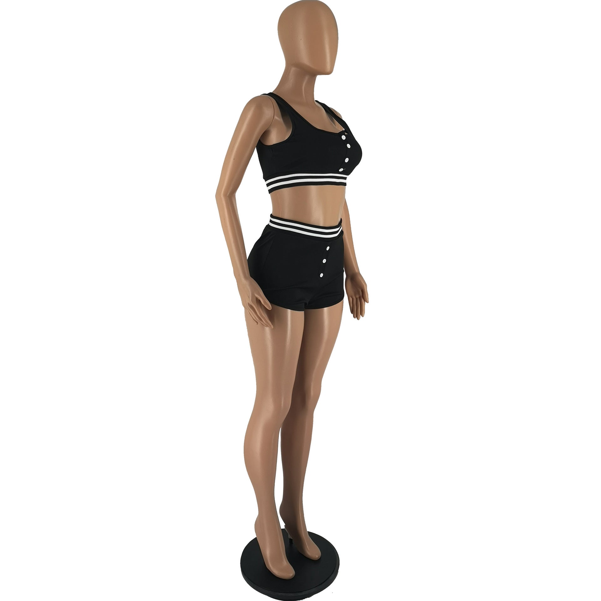 Ladies Solid Color Tank Top Shorts Sports Two Piece Set 19