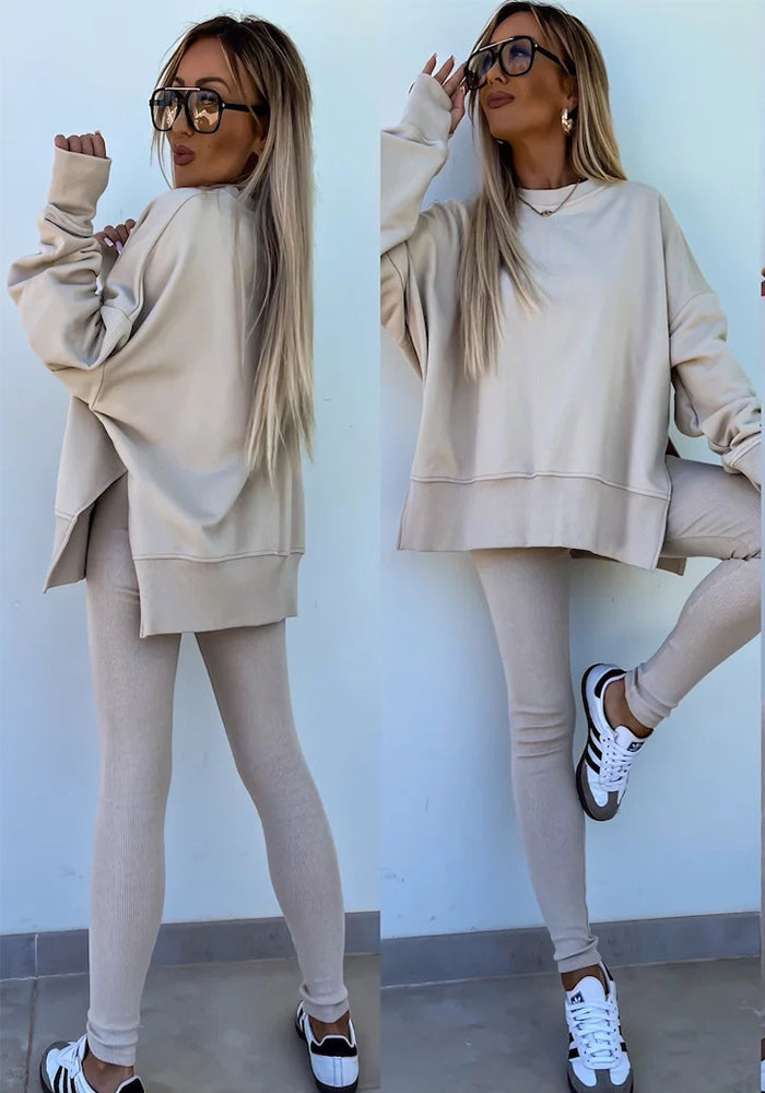 Women Spring Casual Long Sleeve Top and Long Pants Two-piece Set