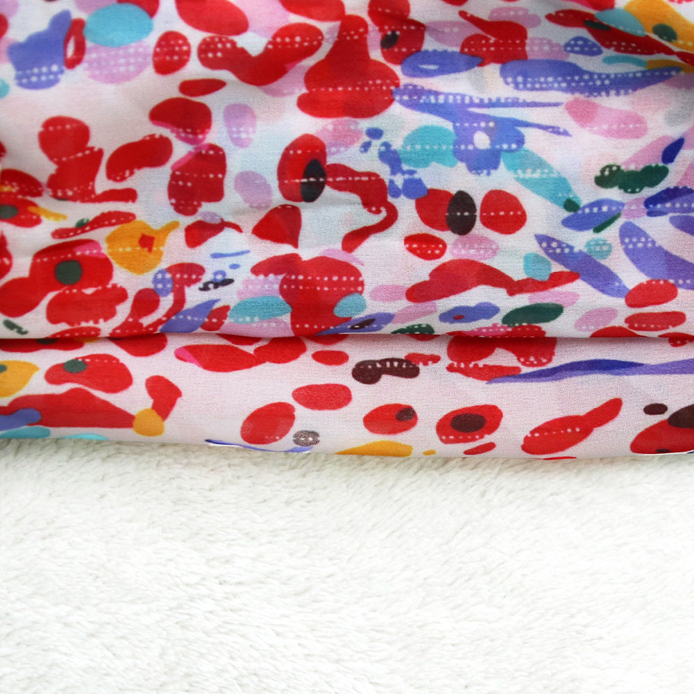 Women chiffon irregular printed long-sleeved top and wide-leg pants Casual two-piece set 36