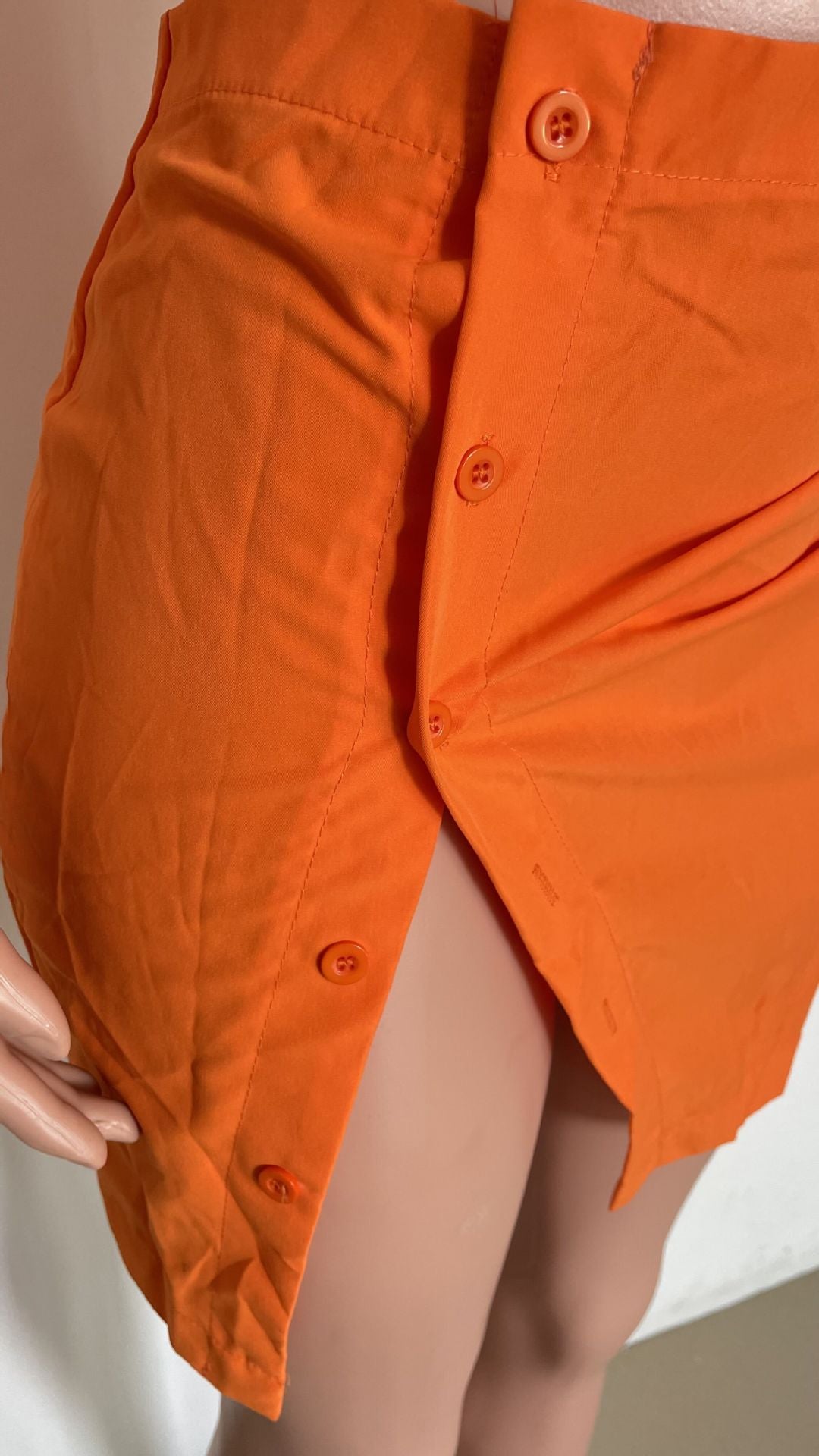 Women's fashion sexy solid color button Crop Shirt split skirt two-piece set 16