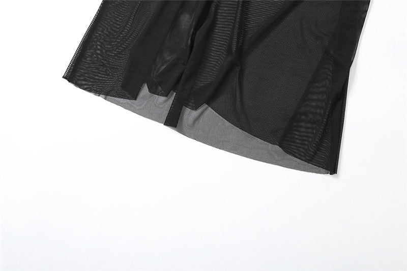 Women Summer Patchwork Sexy Mesh See-Through Backless Maxi Dress 20