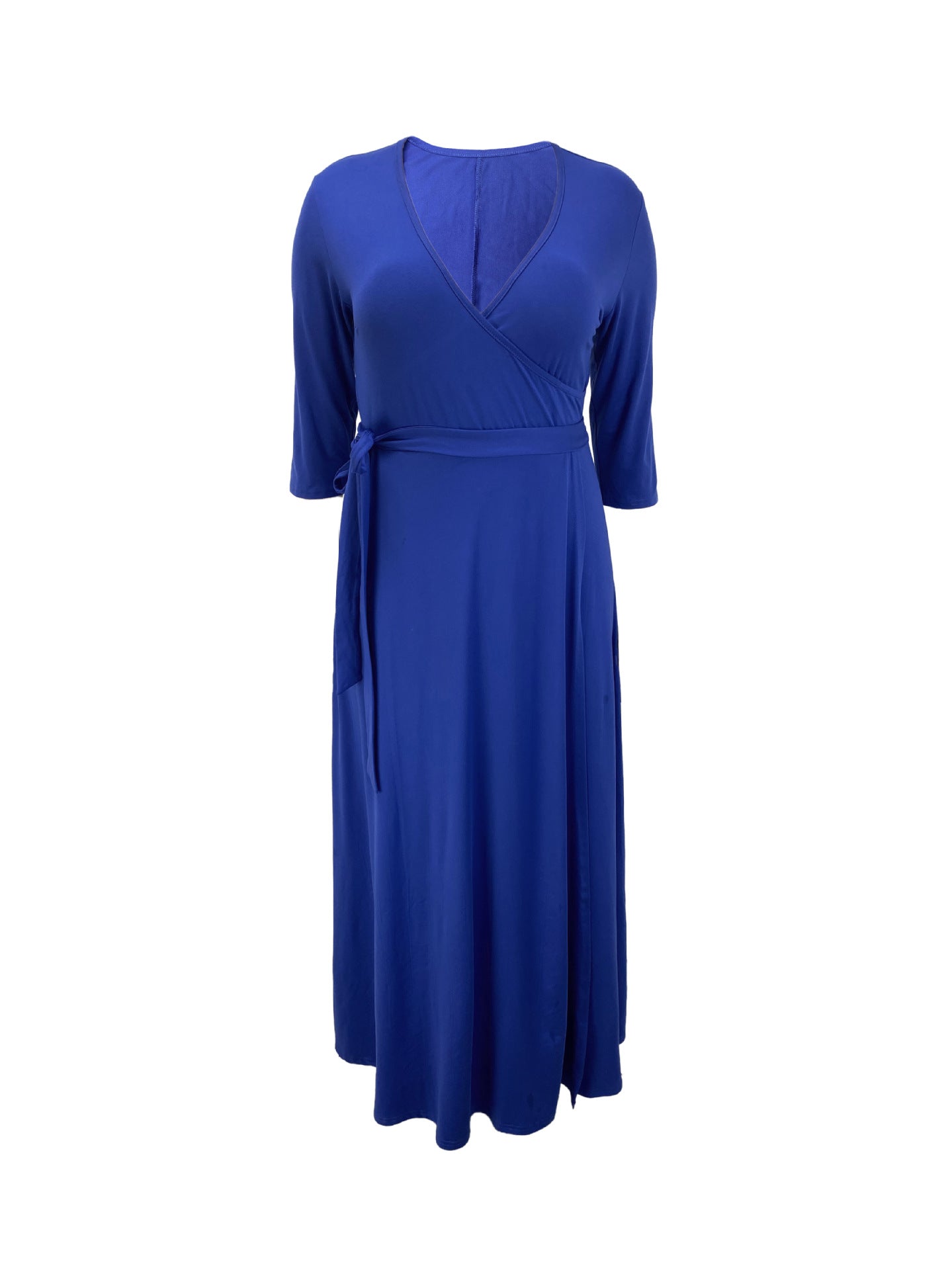 Women's Fashion Solid Color V-Neck Long Sleeve Slit Long Dress 4