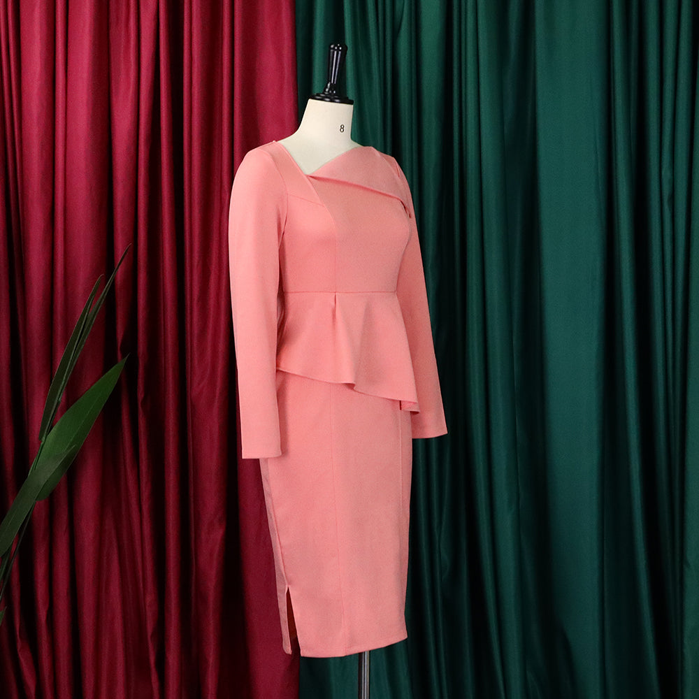 Plus Size African Women Fall Slash Shoulder Elegant Long Sleeve Dress 13