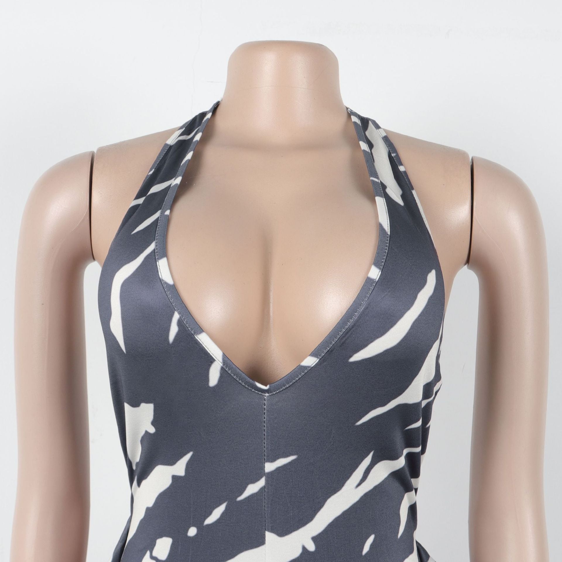 Women Elegant Sexy Tassel Print Halter Neck Lace-Up Jumpsuit 12