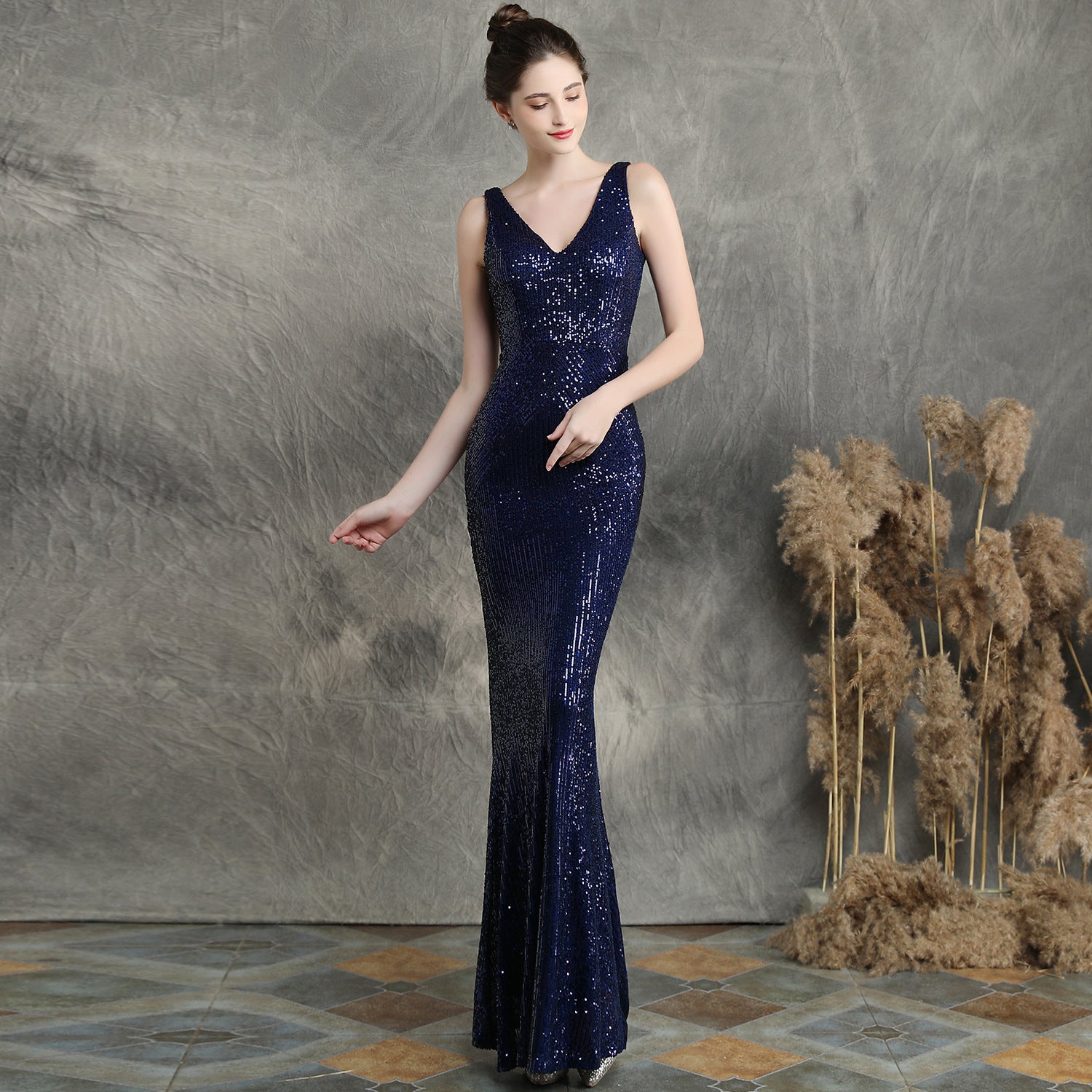 Women Elegant Sequined Slim Formal Party Maxi Mermaid Evening Dress 8