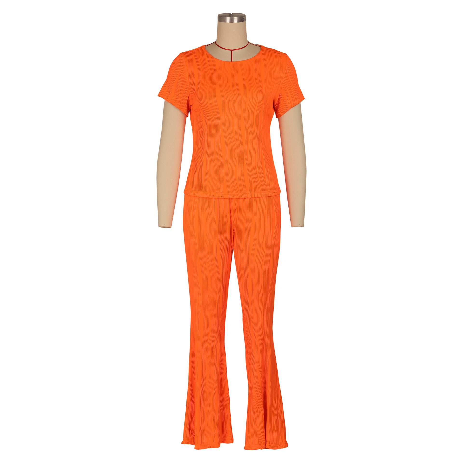 Women Casual Ribbed Summer Short Sleeve Top and Pants Two-Piece Set 25