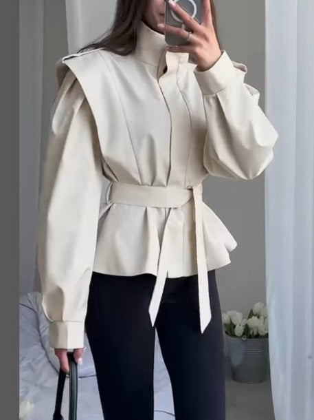 Women Fall Turndown Collar Long-Sleeved Crop Top 3