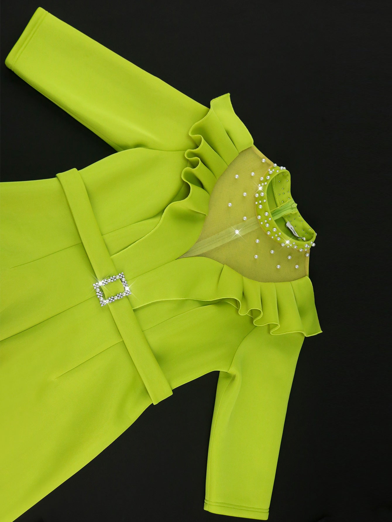 Ruffle See-Through Mesh Patchwork Formal Party High Waist Evening Dresses 6