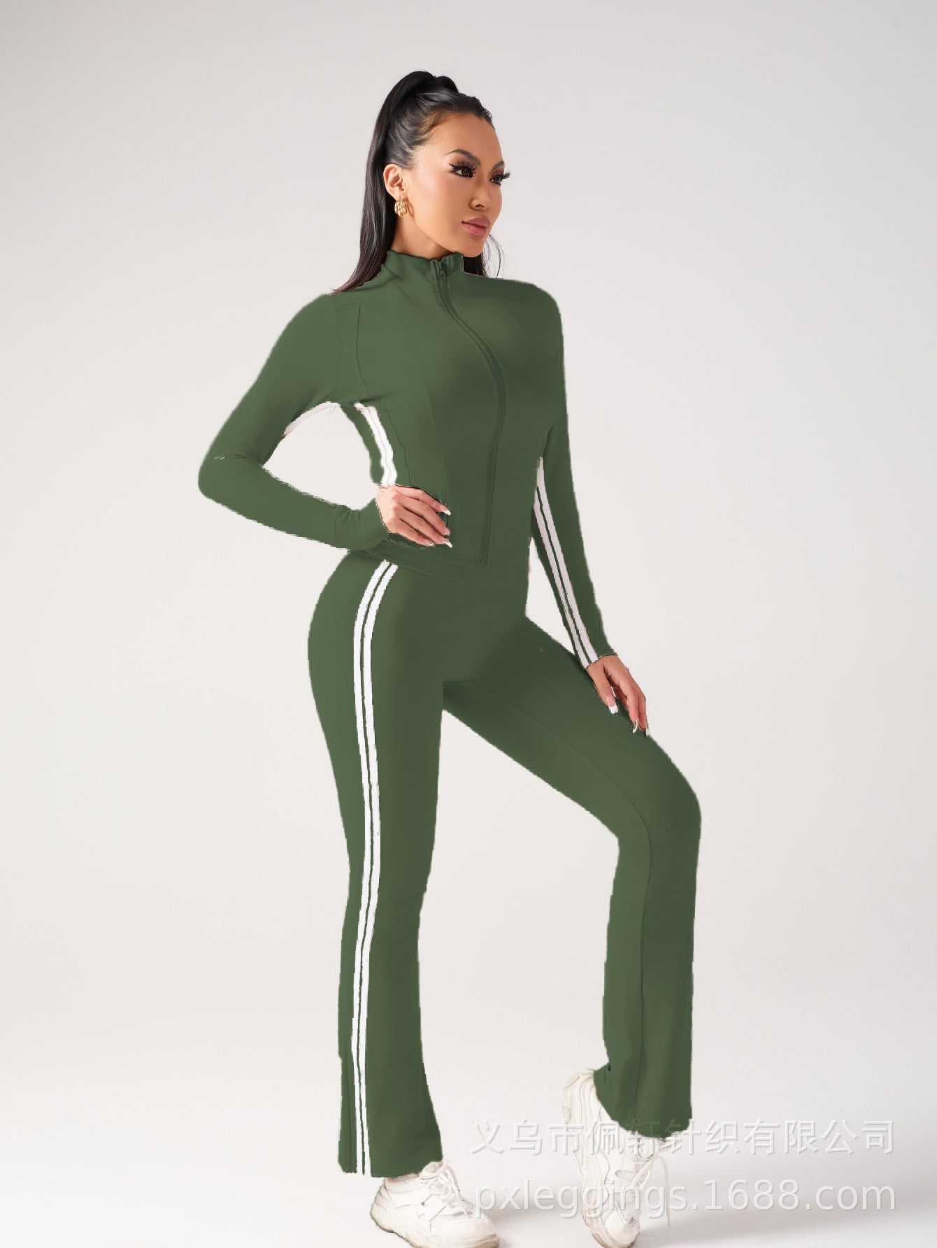 Women autumn contrasting color casual running and fitness two-piece set 19