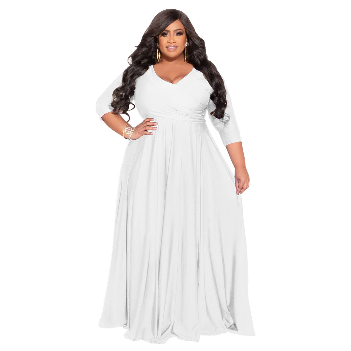 Plus Size Women's Solid Color V-Neck Sexy Wedding Long Dress 4