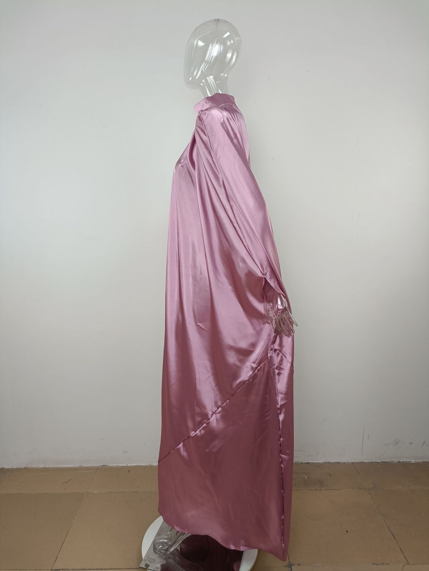 Dubai Muslim Women'S High Neck Loose Swing Robe Satin Dress Women'S Abaya 28