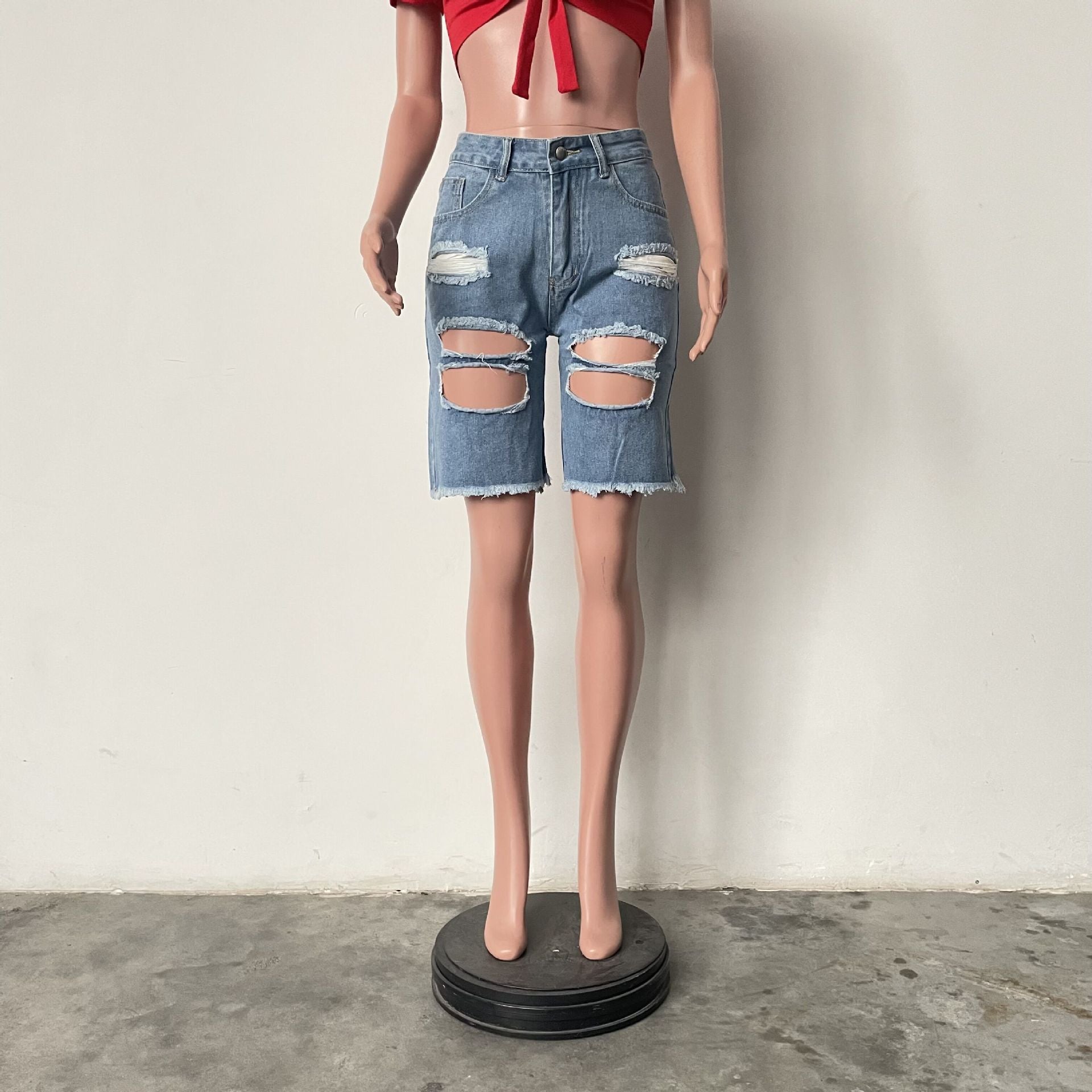 Women Ripped Tassel Casual Denim Shorts 5