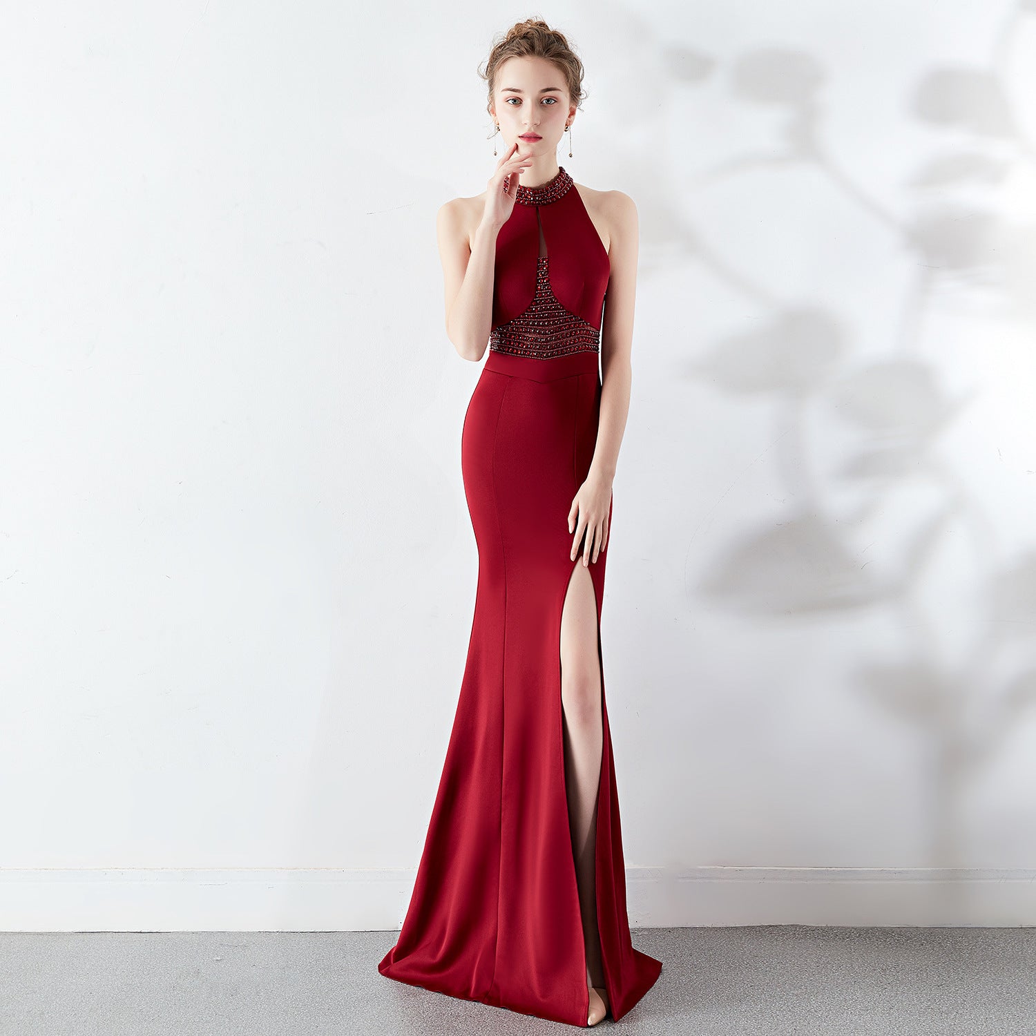 Women Elegant Sleeveless Fishtail Halter Party Evening Dress 9