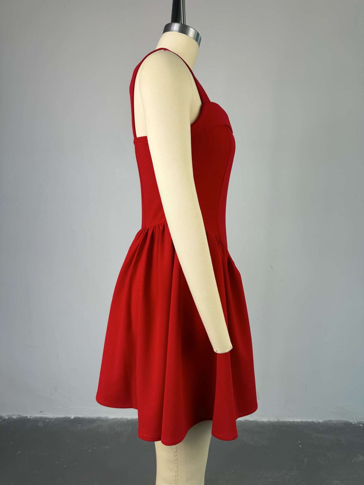 Women's Autumn Square Collar Button Decoration High Waist Bodycon Short Dress 4