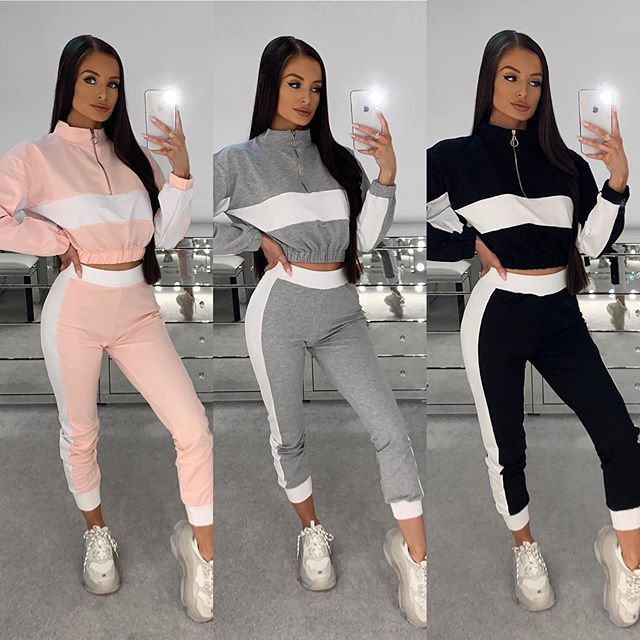 Autumn And Winter Long-Sleeved Fashion Casual Color Matching Two Piece Pants Set 9